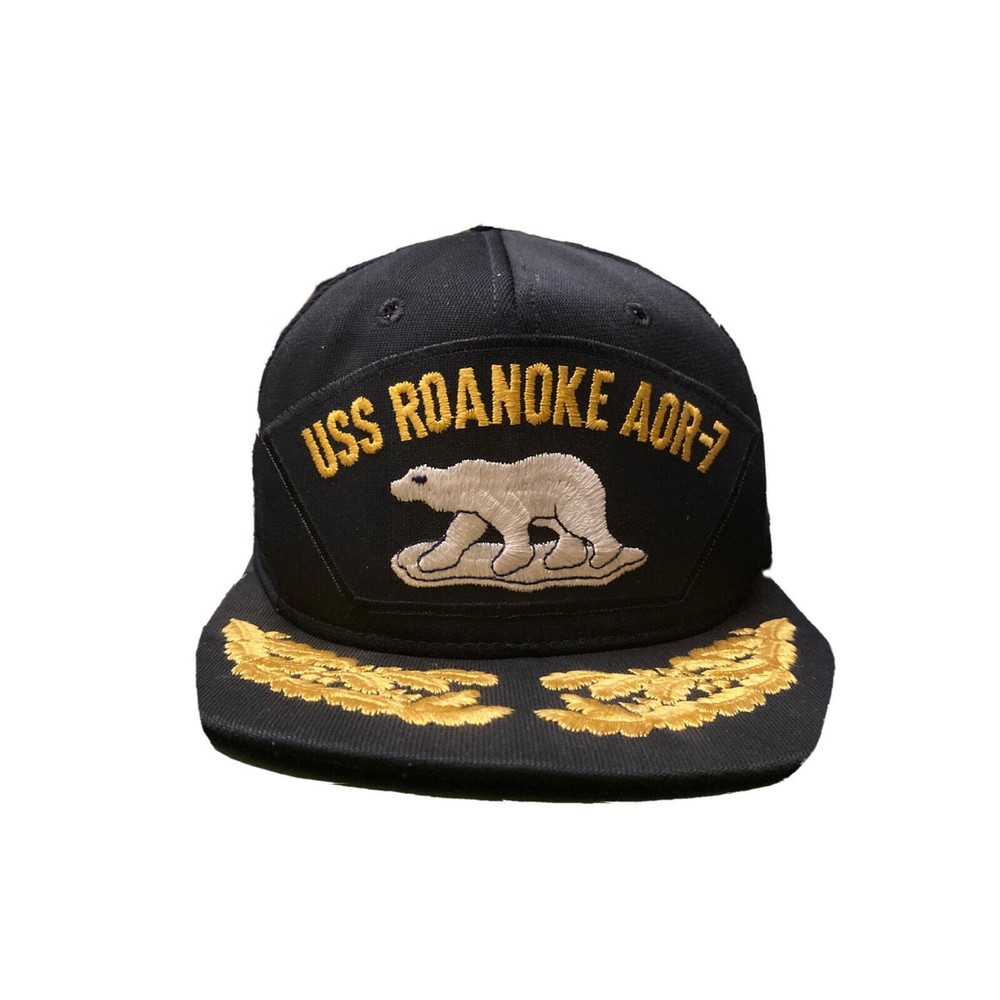 Vintage USS ROANOKE AOR-7 POLAR BEAR - NAVY BLUE HAT SNAPBACK SCRAMBLED EGGS